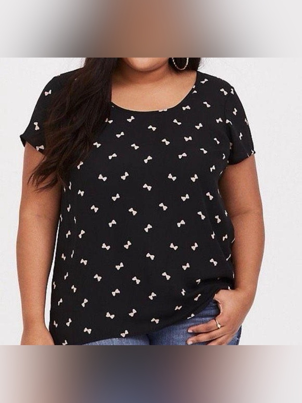 Torrid Black Short- Sleeve pink Bow flowy blouse size 3X
